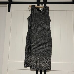St. John Collection Black and Silver Textured Midi Dress